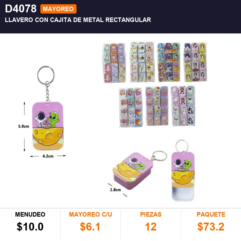 Llavero con cajita de metal rectangular - Pack x12