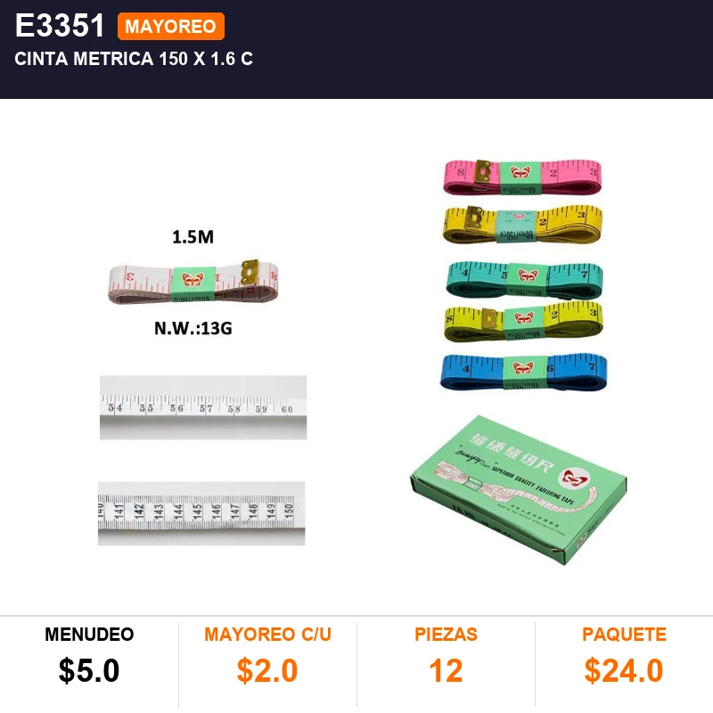 Cinta metrica 150 x 1.6 c - Pack x12
