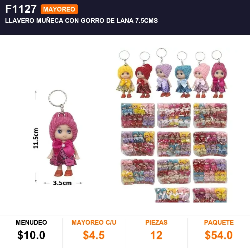 Llavero muñeca con gorro de lana 7.5cms - Pack x12