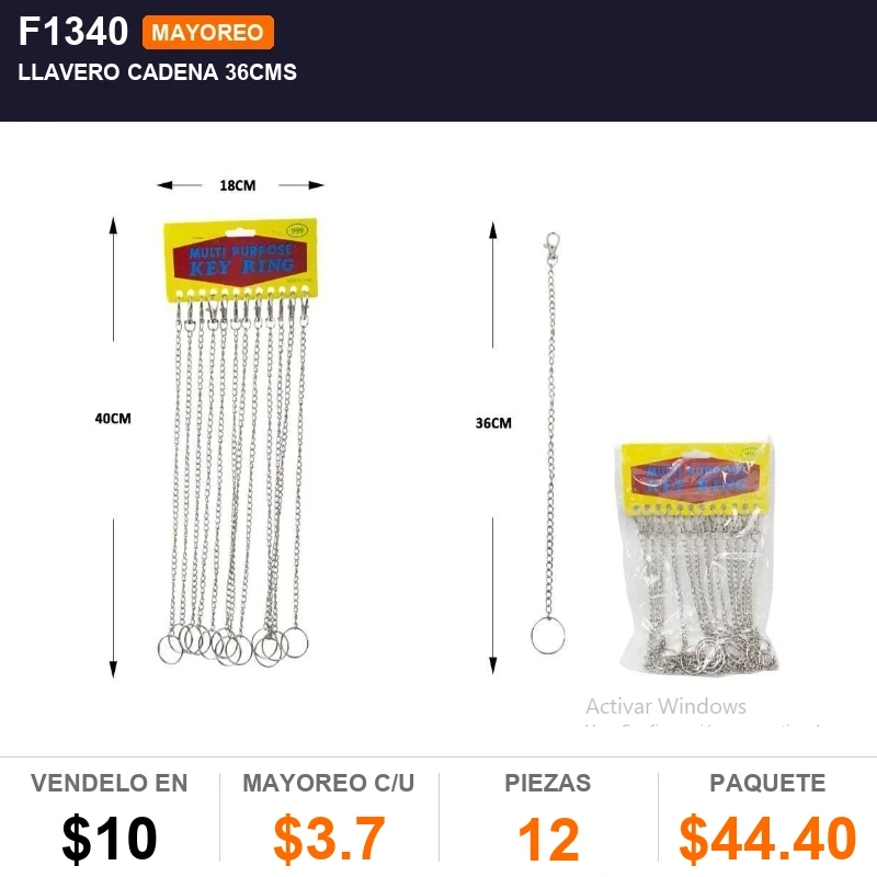 Llavero cadena 36cms - Pack x12