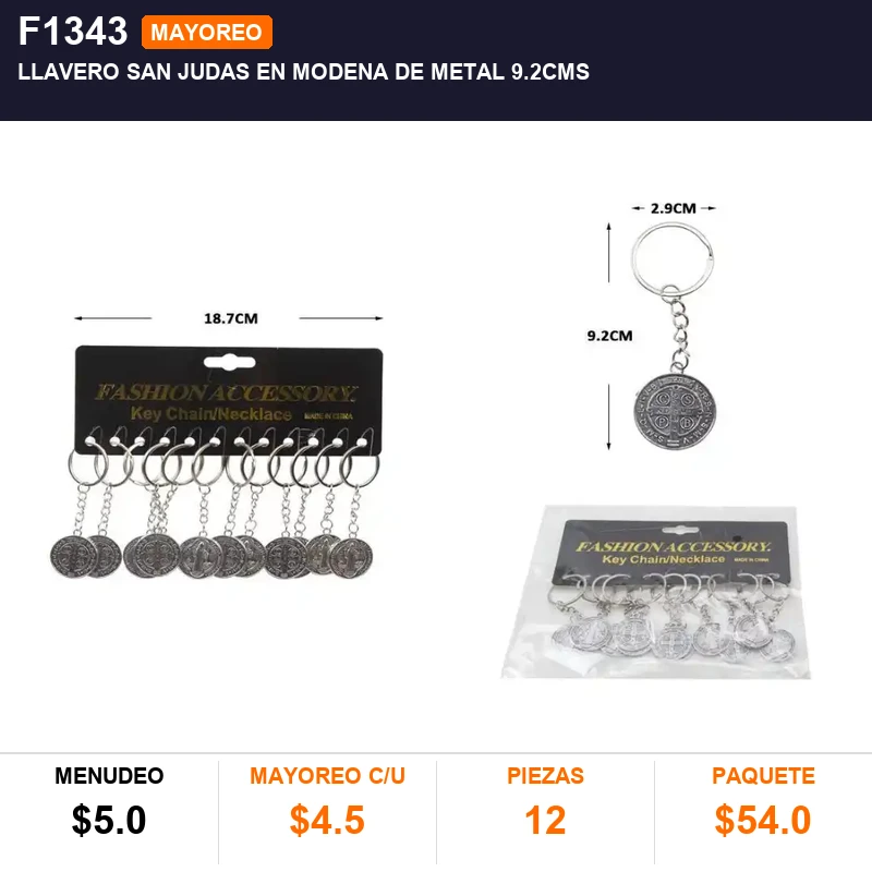 Llavero san judas en modena de metal 9.2cms - Pack x12