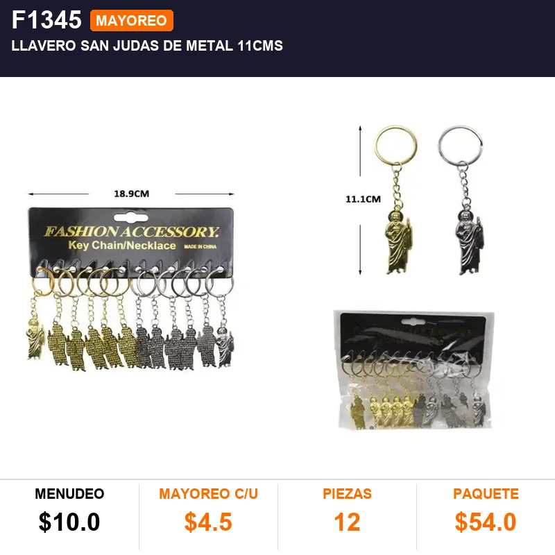 Llavero san judas de metal 11cms - Pack x12