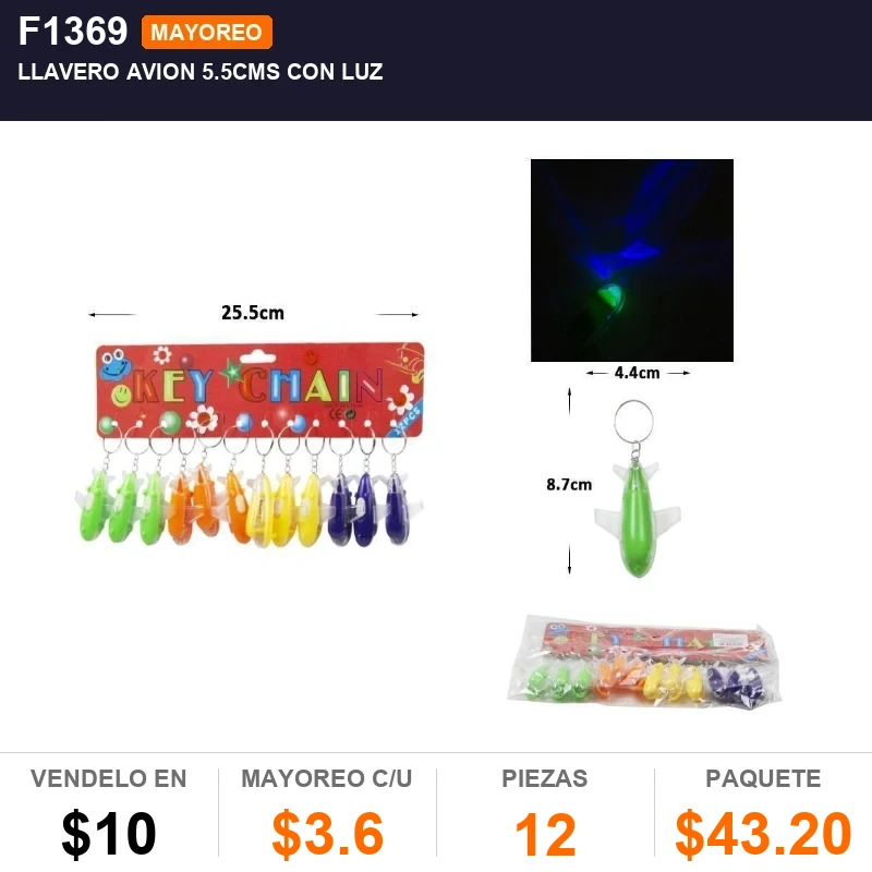 Llavero avion 5.5cms con luz - Pack x12