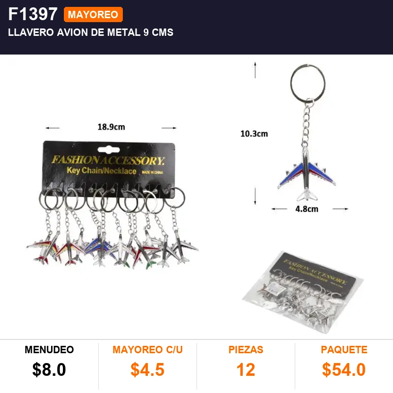 Llavero avion de metal 9 cms - Pack x12