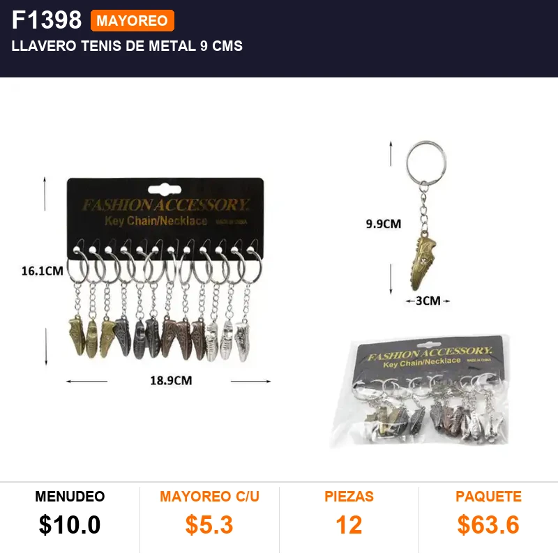 Llavero tenis de metal 9 cms - Pack x12
