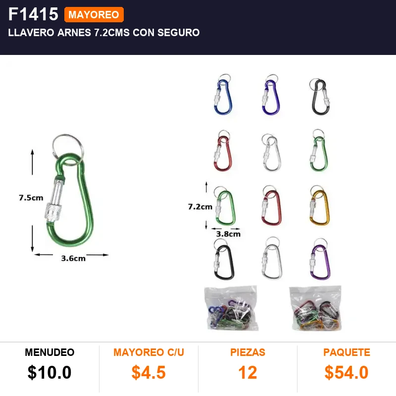 Llavero arnes 7.2cms con seguro - Pack x12