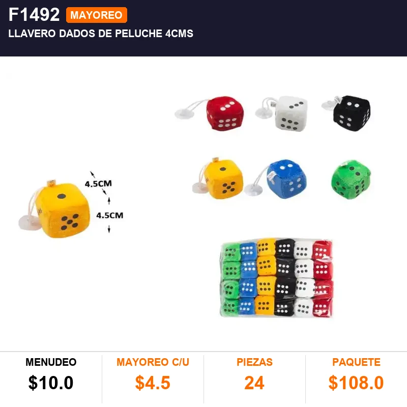 Llavero dados de peluche 4cms - Pack x24