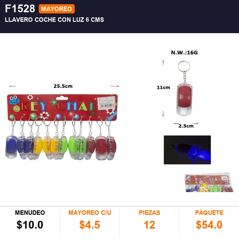 Llavero coche con luz 6 cms - Pack x12