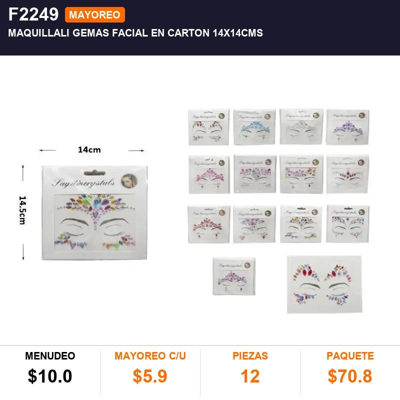 Maquillali gemas facial en carton 14x14cms - Pack x12