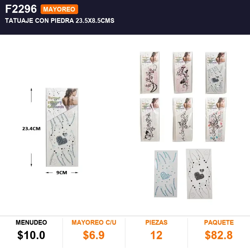 Tatuaje con piedra 23.5x8.5cms - Pack x12