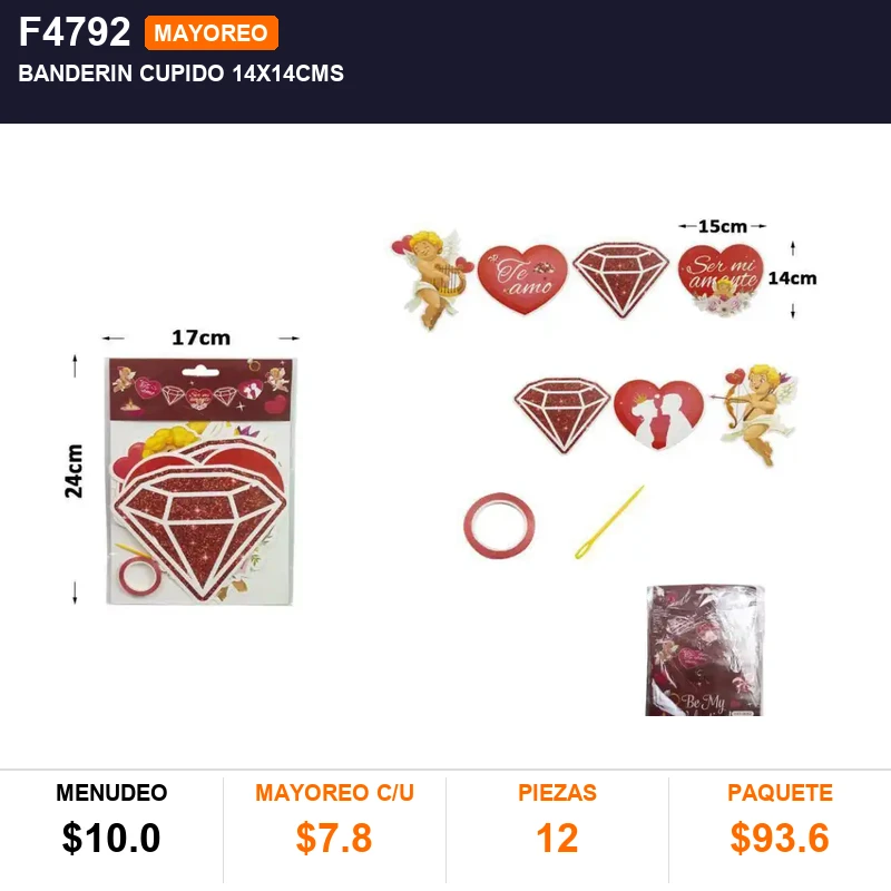 Banderin cupido 14x14cms - Pack x12