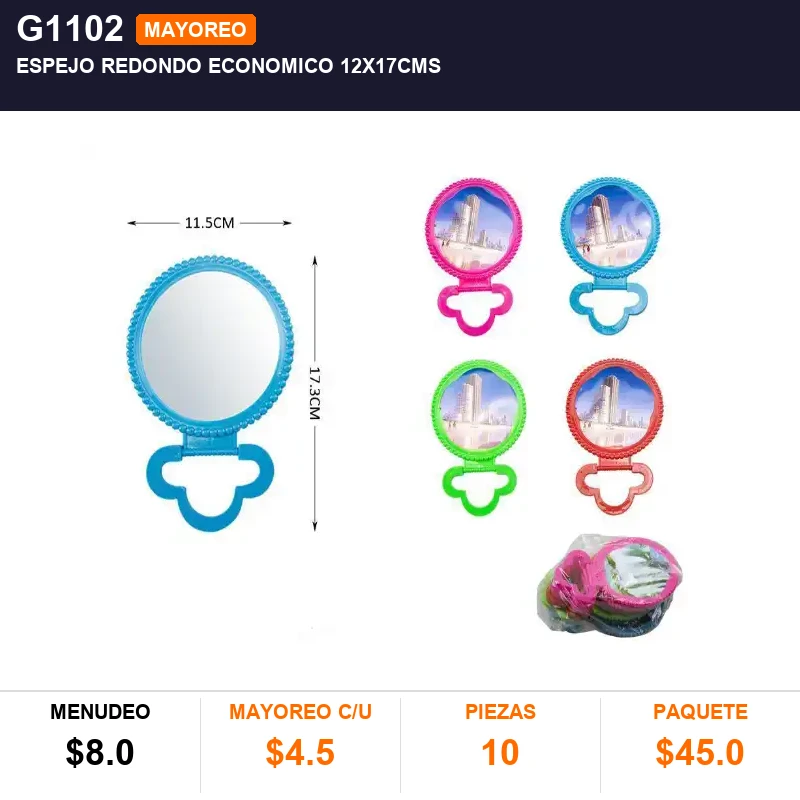 Espejo redondo economico 12x17cms - Pack x10