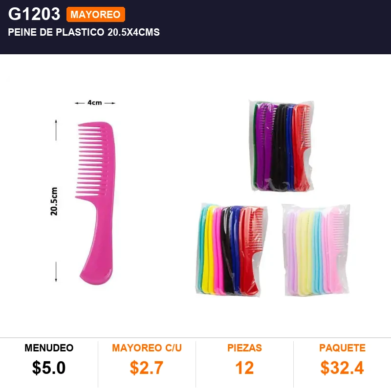 Peine de plastico 20.5x4cms - Pack x12