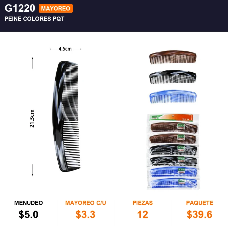 Peine colores pqt - Pack x12