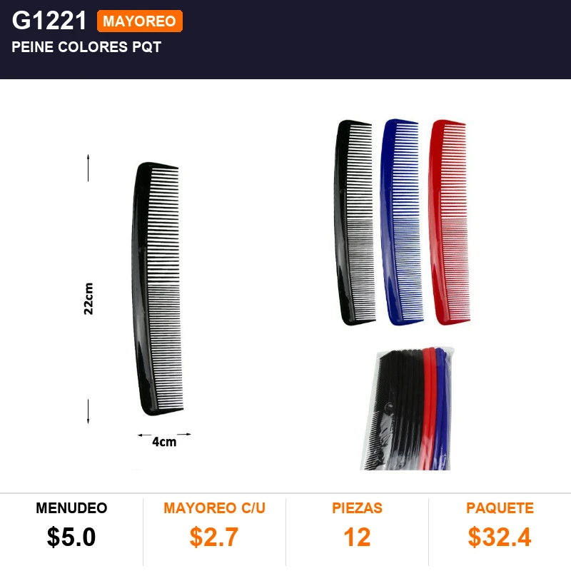 Peine colores pqt - Pack x12