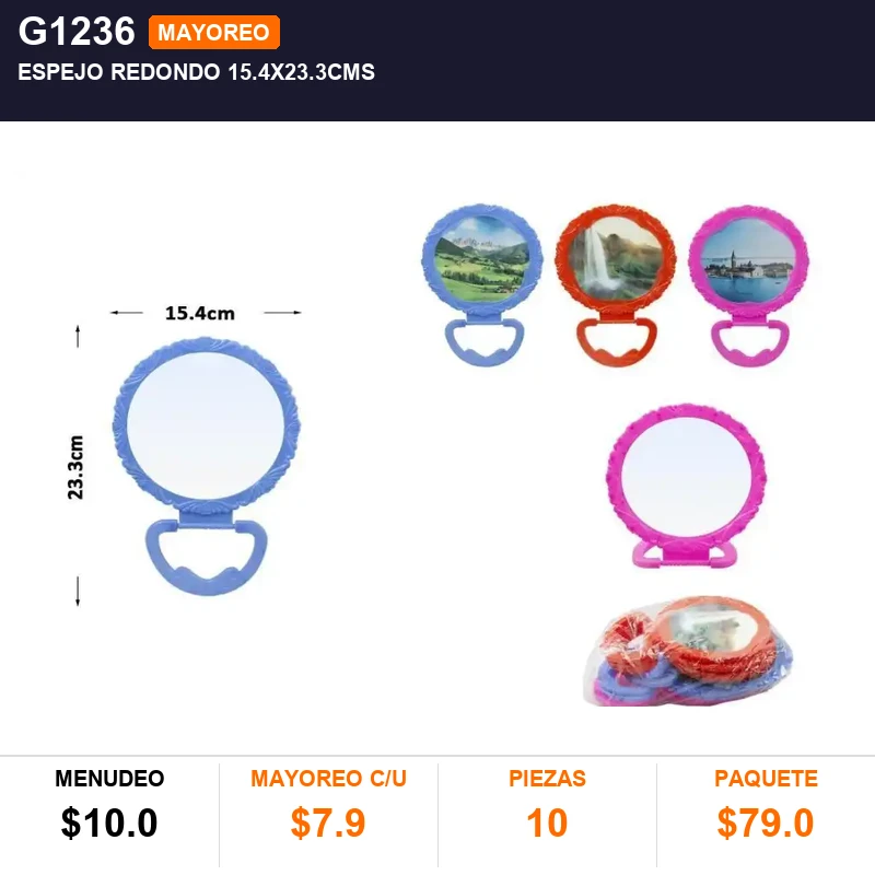 Espejo redondo 15.4x23.3cms - Pack x10