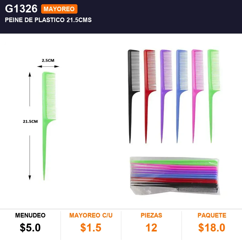 Peine de plastico 21.5cms - Pack x12