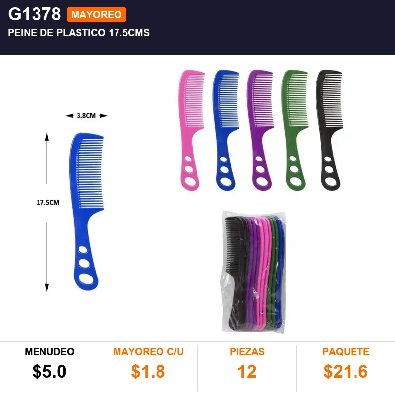 Peine de plastico 17.5cms - Pack x12