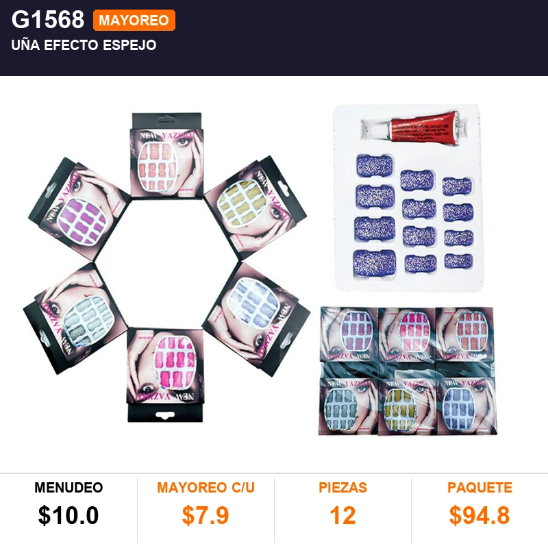 Uña Efecto Espejo - Pack x12