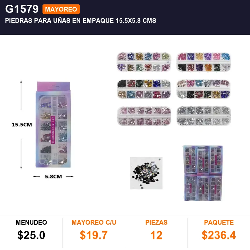 Piedras para uñas en empaque 15.5x5.8 cms - Pack x12