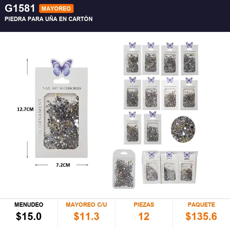 Piedra para uña en cartón - Pack x12