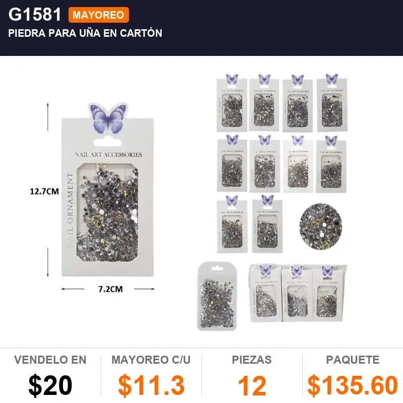 Piedra para uña en cartón - Pack x12