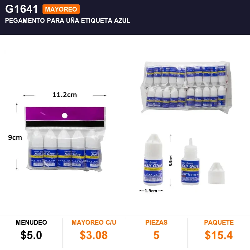 Pegamento para uña etiqueta azul - Pack x5