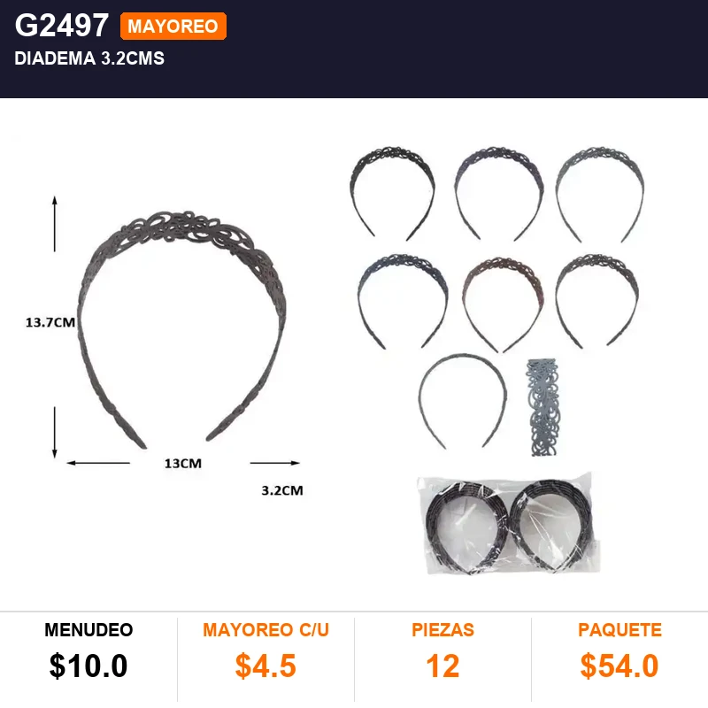 Diadema 3.2cms - Pack x12