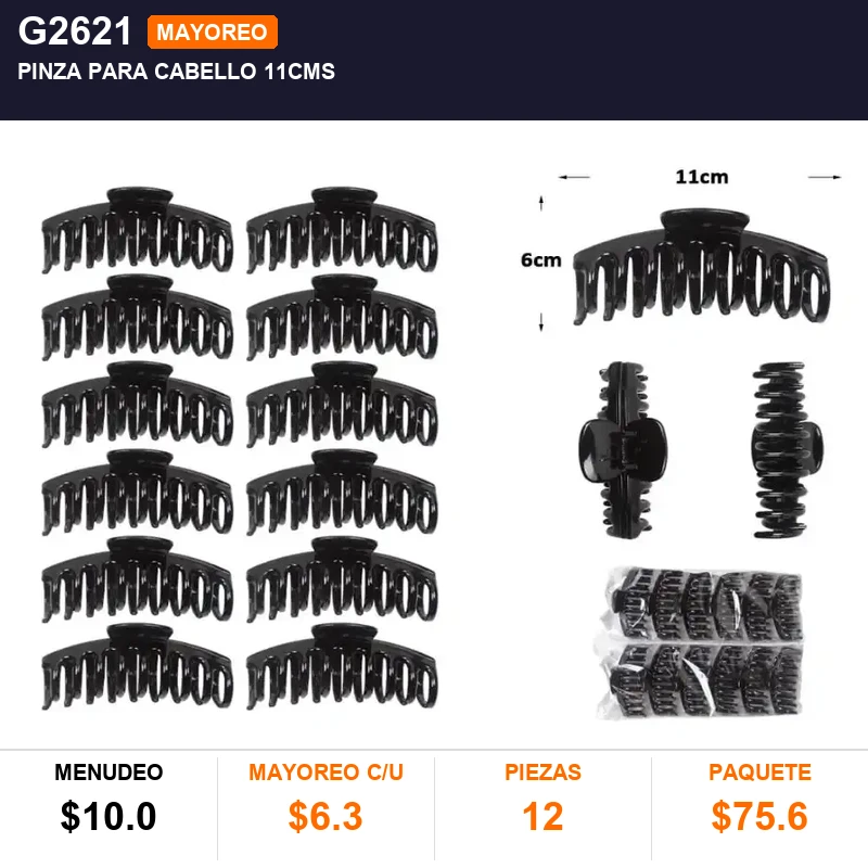 Pinza para cabello 11cms - Pack x12