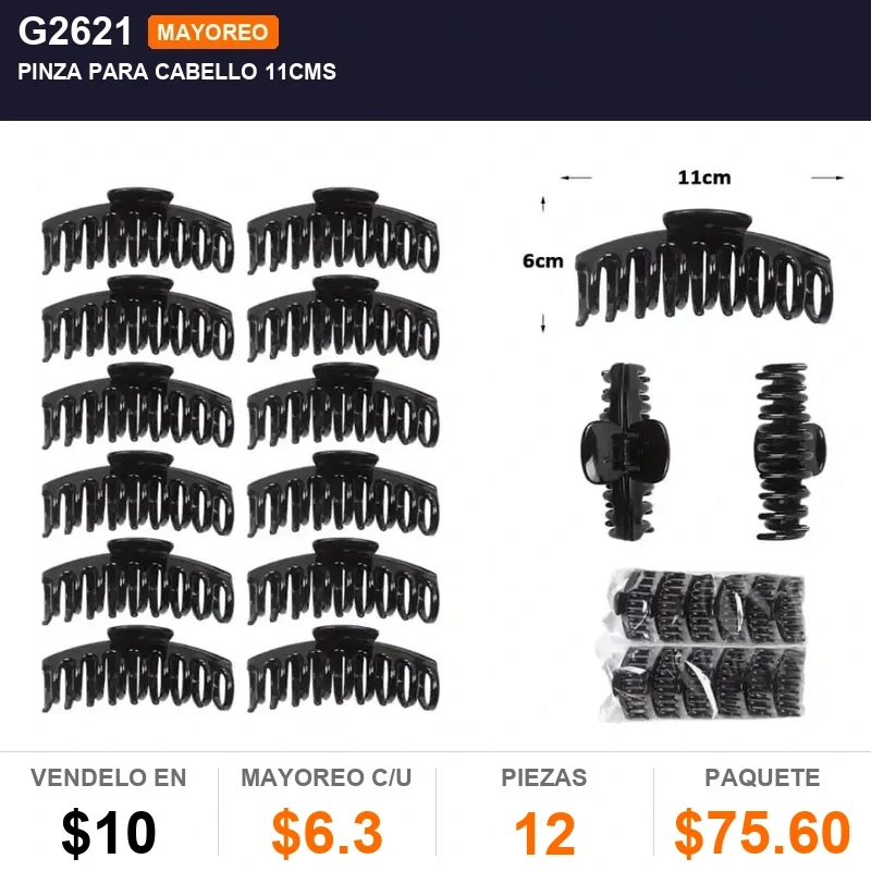 Pinza para cabello 11cms - Pack x12