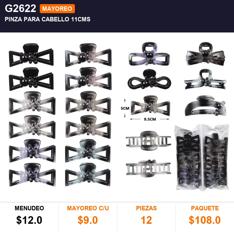 Pinza para cabello 11cms - Pack x12