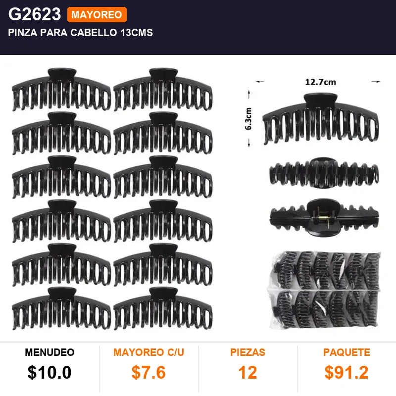 Pinza para cabello 13cms - Pack x12