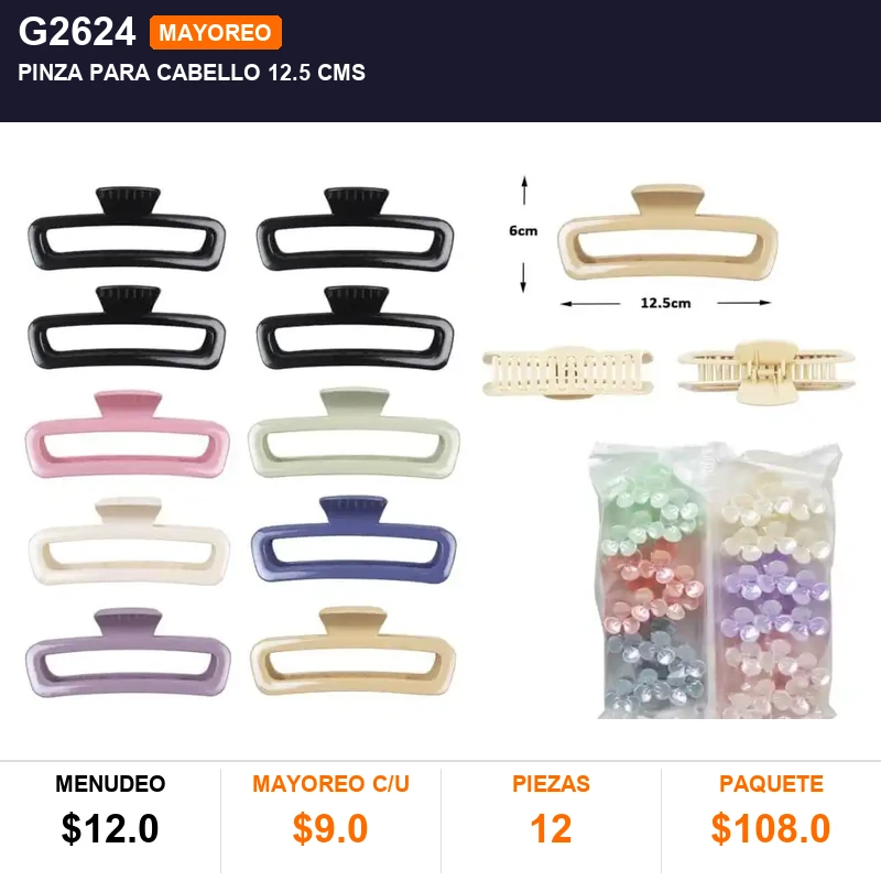 Pinza para cabello 12.5 cms - Pack x12