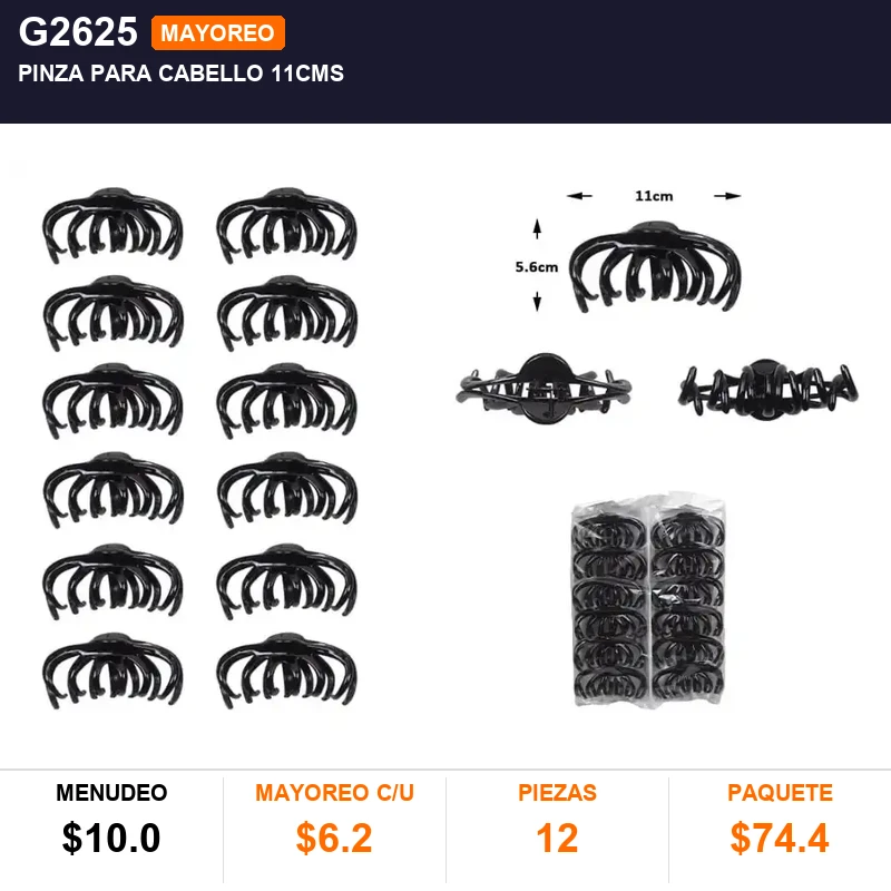 Pinza para cabello 11cms - Pack x12