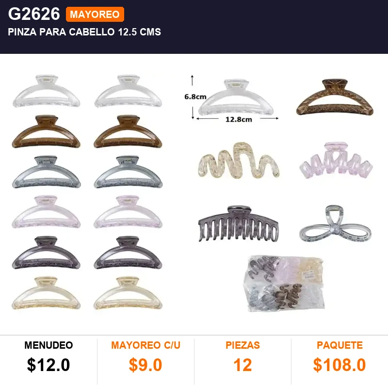 Pinza para cabello 12.5 cms - Pack x12