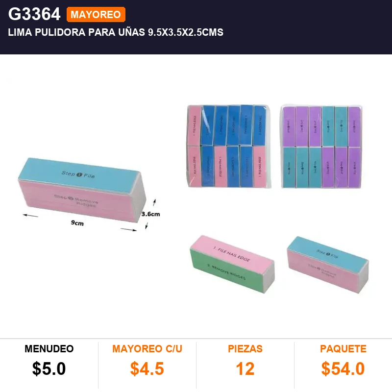 Lima pulidora para uñas 9.5x3.5x2.5cms - Pack x12