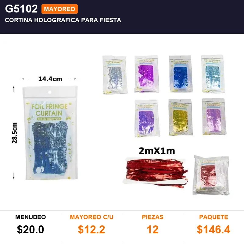 Cortina holografica para fiesta - Pack x12