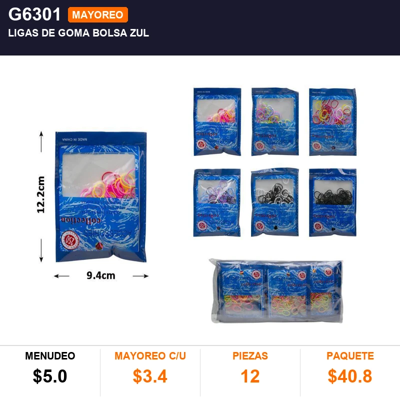 Ligas de goma bolsa zul - Pack x12