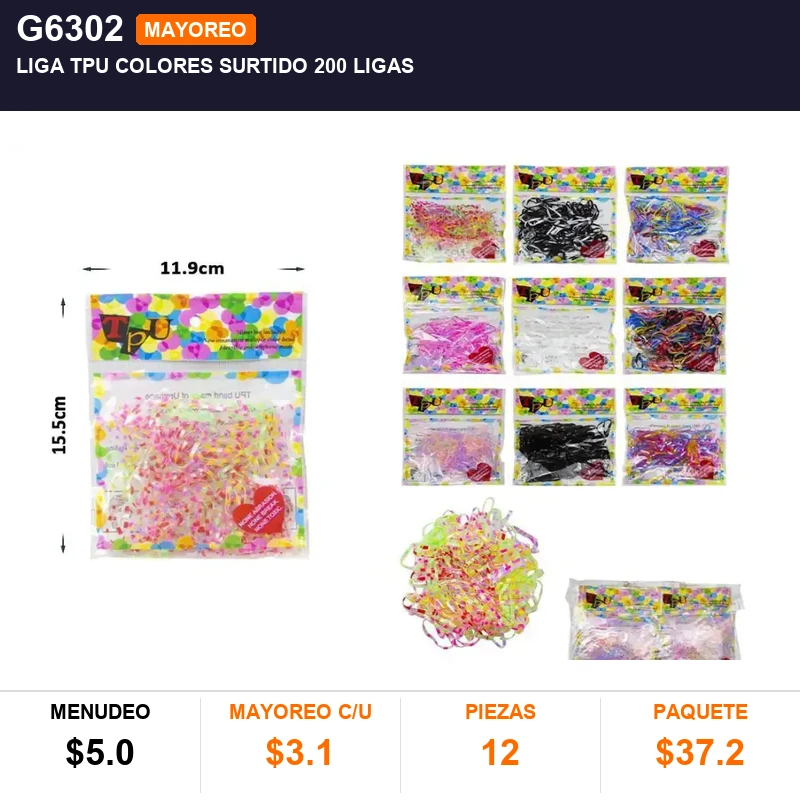 Liga tpu colores surtido 200 ligas - Pack x12