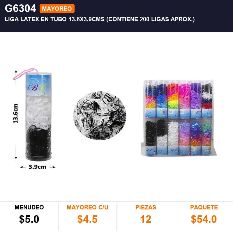 Liga latex en tubo 13.6X3.9CMS (contiene 200 ligas aprox.) - Pack x12