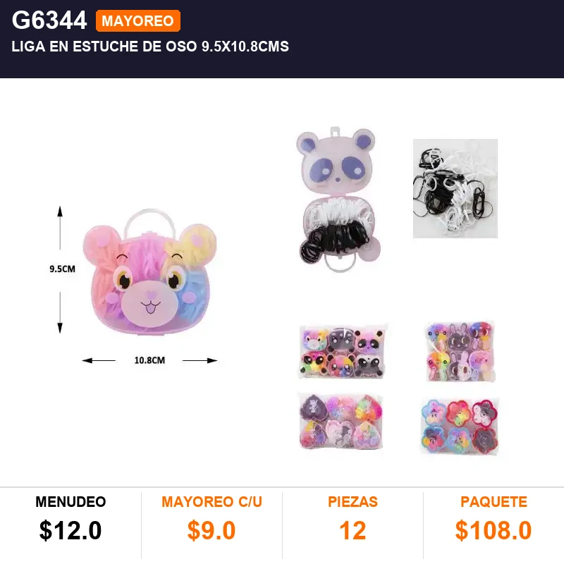 Liga en estuche de oso 9.5x10.8cms - Pack x12