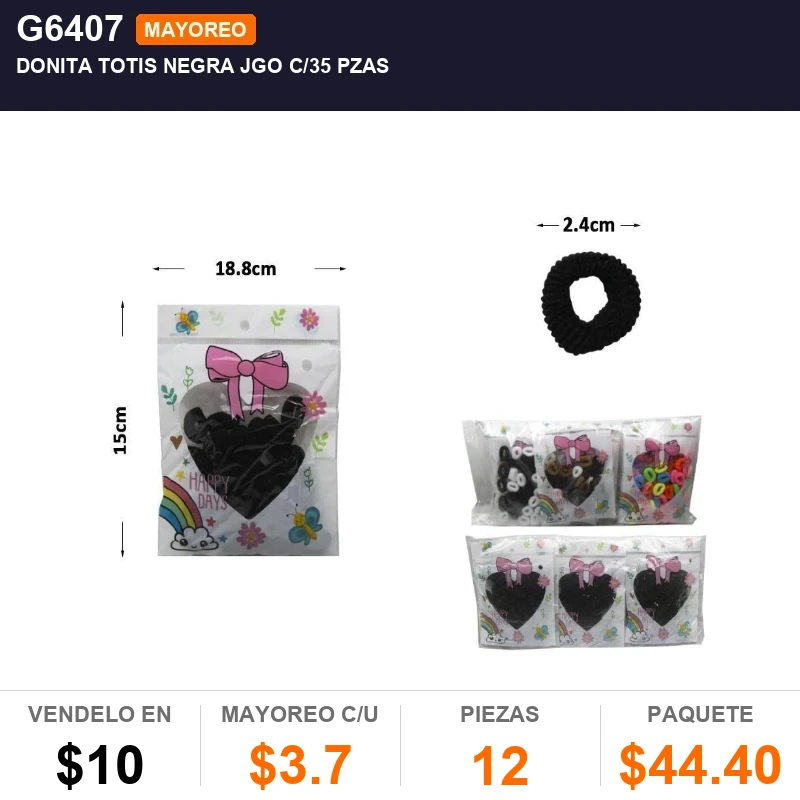 Donita totis negra jgo c/35 pzas - Pack x12