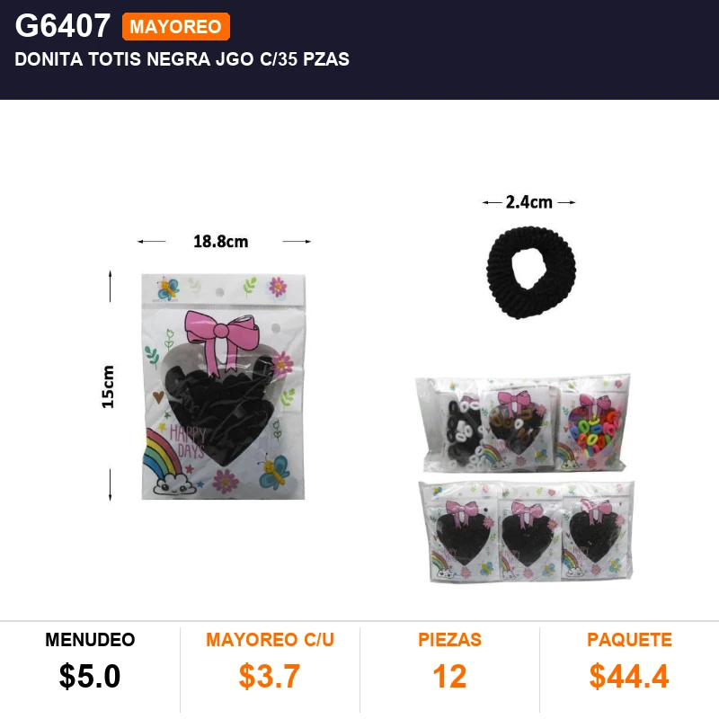 Donita totis negra jgo c/35 pzas - Pack x12