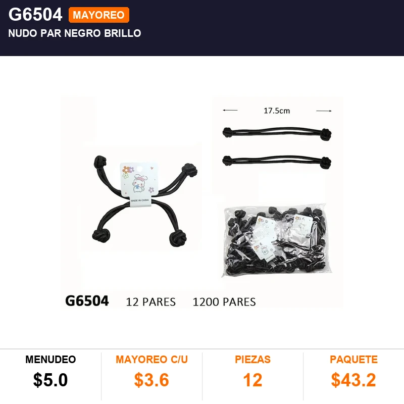 Nudo Par Negro Brillo - Pack x12
