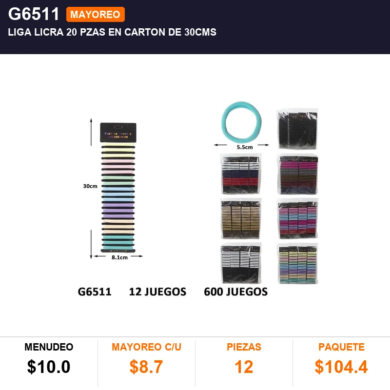 Liga Licra 20 Pzas En Carton De 30Cms - Pack x12