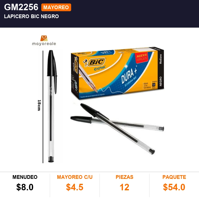 Lapicero bic negro - Pack x12