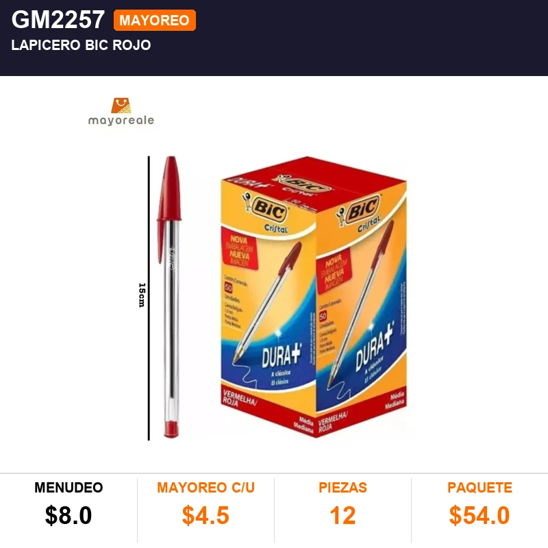 Lapicero bic rojo - Pack x12