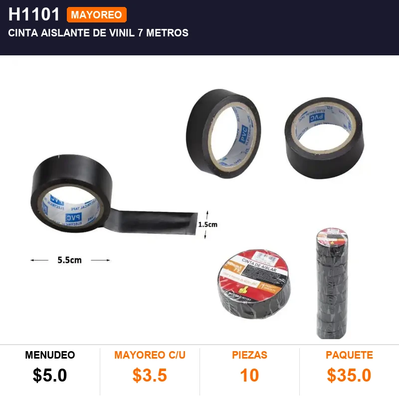 Cinta aislante de vinil 7 metros - Pack x10