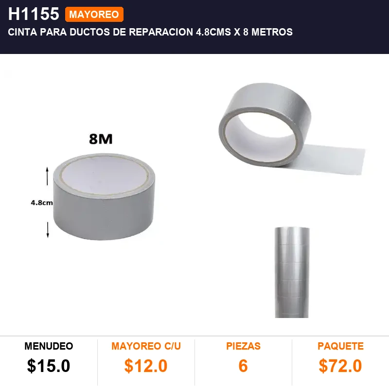 Cinta para ductos de reparacion 4.8cms x 8 metros - Pack x6