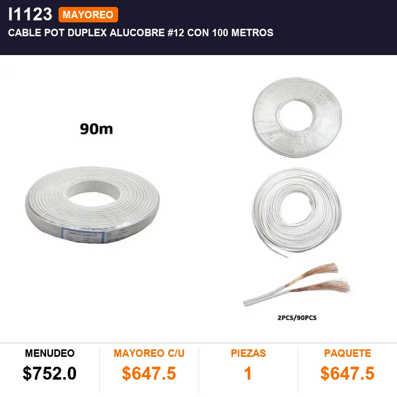 Cable pot duplex alucobre #12 con 100 metros - Pack x1